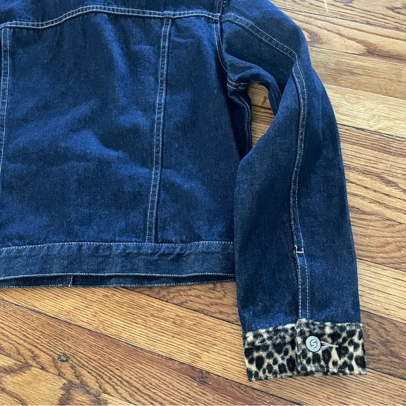 🎉HP!!🎉 Squeeze Stephen Hardy Y2K Faux Leopard Trim Jean Denim Jacket Women’s L - Picture 9 of 9